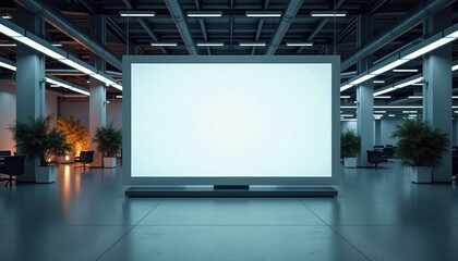 Modern blank digital display in spacious, well-lit office environment  
