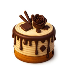 Chocolate Elegance: Cream-Frosted Cake with Drip Glaze and Sculpted Toppings