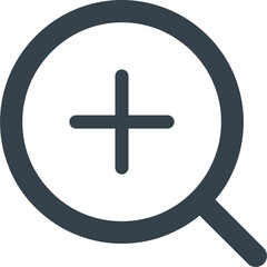 Magnifying glass with a plus sign inside indicating zoom or increase magnification on a transparent background clean vector illustration