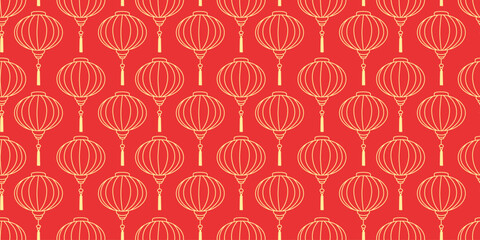 Fototapeta premium Chinese lantern seamless pattern. Holiday design for lunar new year, wrapping paper, background, wallpaper