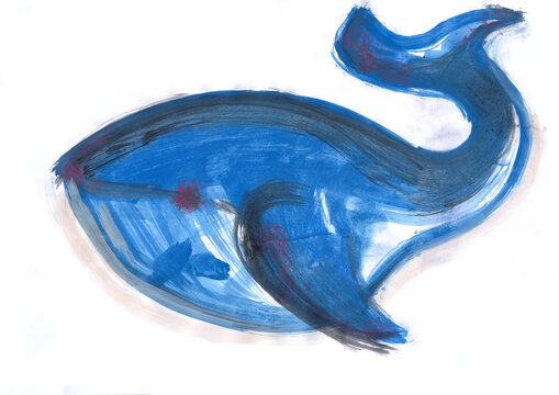 Baleine bleue faite &agrave; la gouache avec un style enfantin