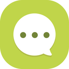 Green Chat Icon with White Speech Bubble and Three Green Dots Message Symbol on Transparent Background