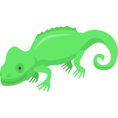 Green Chameleon Reptile With Swirled Tail And Blue Eye On A Transparent Background Flat Design Style