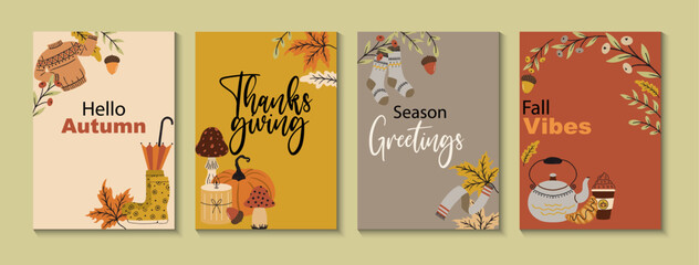 Fall Autumn Seasonal Vector Cards Set