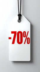 Discount tag showcasing a 70% reduction, perfect for promotions and sales in retail and marketing contexts.