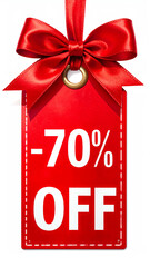 Red discount tag showcasing a 70% off sale, ideal for promotions and advertising.