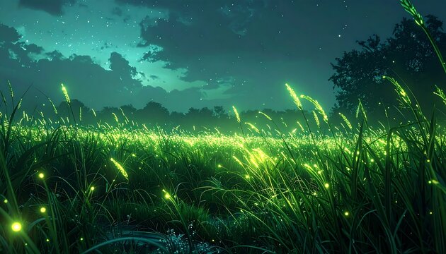 Luminous Meadow A Nighttime Symphony of Fireflies.