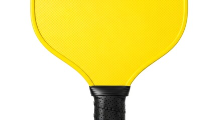 A bright yellow paddle with a black grip is shown against a white background.