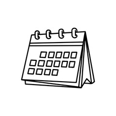 A minimalist line art drawing of a desk calendar with squares representing dates