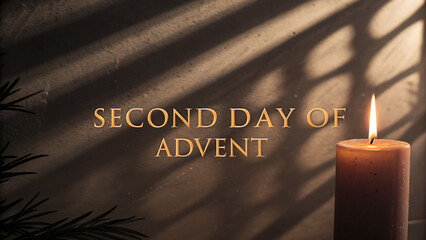 A single lit candle casts warm shadows on a textured background marking the second day of advent evoking a sense of quiet anticipation and spiritual reflection