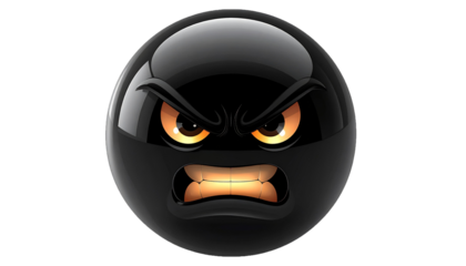 Angry Black Round Face Icon with Teeth Clenching and Intense Eyes