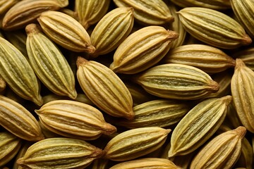 Obraz premium Fennel Seeds Macro Close-Up – Detailed Spice Texture, Natural Brown Green Tones