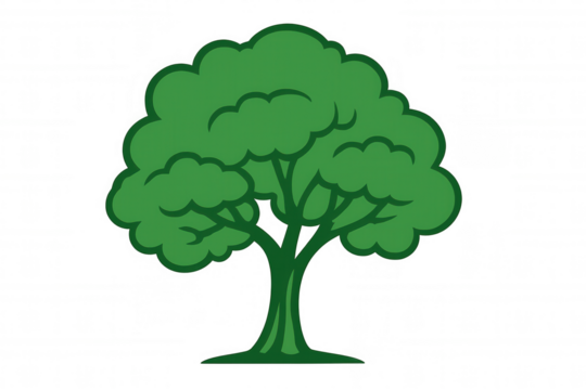 Green tree icon representing nature, ecology, environment, growth, and sustainability with a clean cartoon design