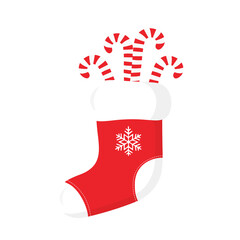 A Christmas stocking with candy canes isolated on a transparent background