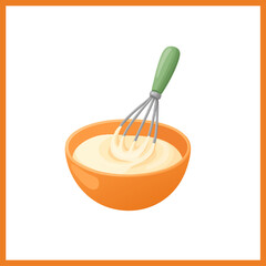 Mixing Bowl with Whisk Baking Preparation Illustration
