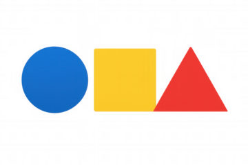 Primary colored geometric shapes including a blue circle, yellow square, and red triangle on a transparent background