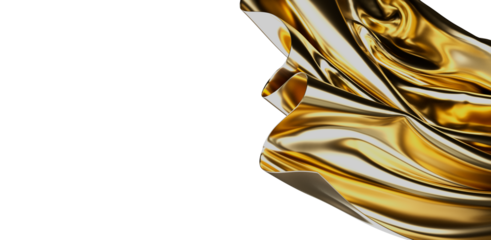 Luxurious golden fabric flowing in the wind. Perfect for use as a background in design projects or abstract themes.