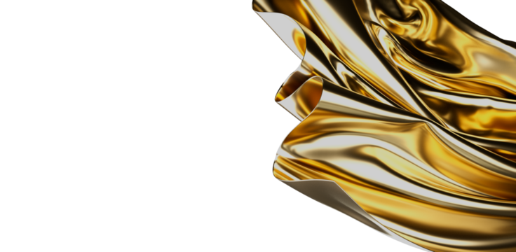 Luxurious golden fabric flowing in the wind. Perfect for use as a background in design projects or abstract themes.