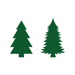 Two green evergreen trees minimalist silhouette symbol nature forest woodland icon vector