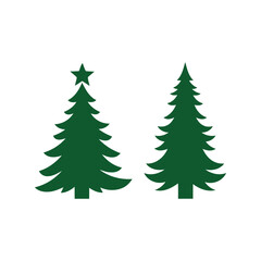 Obraz premium Two green christmas trees simple vector illustrations holiday season symbols festive decoration vector
