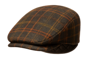 Wool plaid flat cap featuring a quilted lining and short visor.
