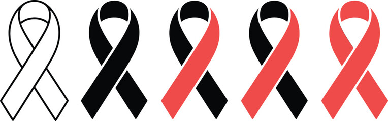 Black and coral red awareness ribbons in outline and solid styles Keywords: ribbon, awareness ribbon, support, cause, charity, health, campaign
