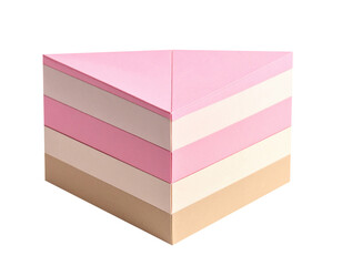 Pastel paper cake slice origami dessert pink beige layer geometric triangle shape minimalist craft object modern papercraft style sweet theme cute decor party prop studio isolated