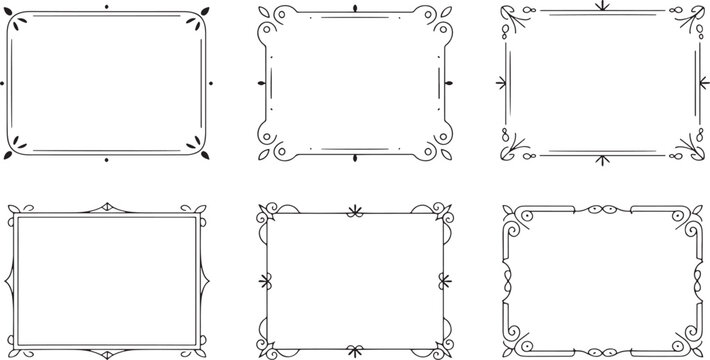 Collection of six decorative black and white ornamental frames and borders vintage