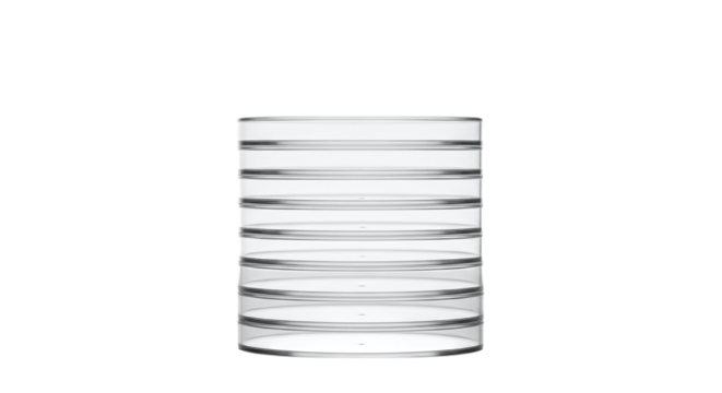Stack of precision laboratory petri dishes, isolated on transparent background