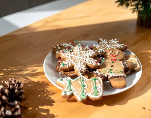 Baking Christmas Cookies on Wooden Kitchen Table with Holiday Decor
