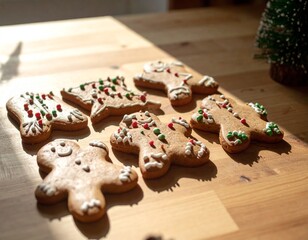 Close-Up of Iced Gingerbread Cookies on Rustic Kitchen Table