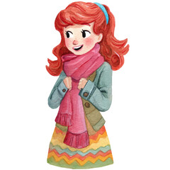 happy girl wearing a dress and scarf