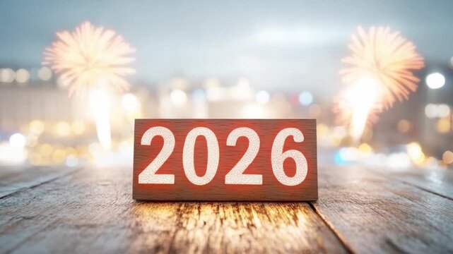 New Year 2026 Celebration: a festive tableau that heralds the arrival of the new year, illuminated by vibrant fireworks against a backdrop of city lights.