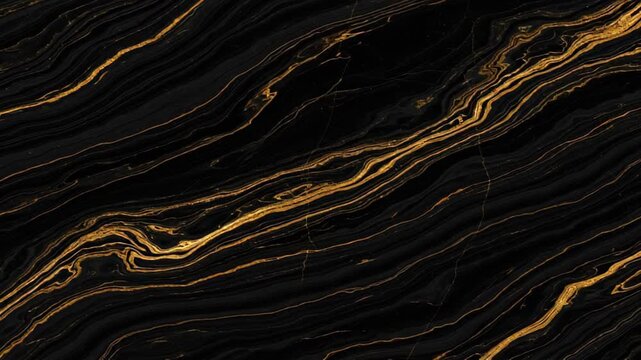 Dynamic Black Marble Texture with Golden Veins - Abstract Motion Background