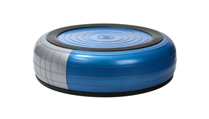 Blue balancing board with gray accents, shown on black