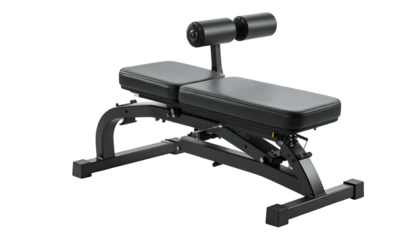 Abdominal bench with back support, sleek black design on black