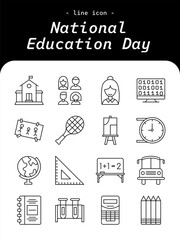 National Education Day line icon, minimal education and learning outline vector set in black style