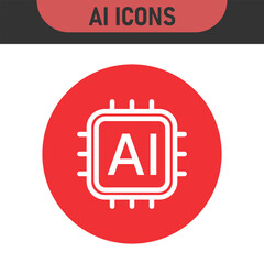 Minimalist ai cpu chip icon vector design with flat and modern aesthetic. Color icons set