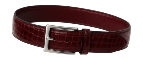 Burgundy croc-embossed leather belt featuring a sleek minimalist buckle.