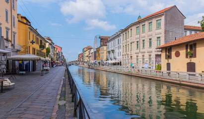 Milan, Navigli canal, beautiful blue skies
