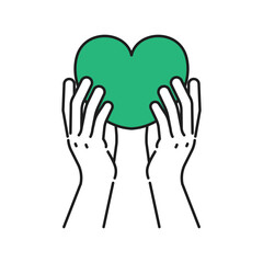 イラスト素材：手がハートを包み込んでいる。
心の安らぎを表すコンセプト。
親切・愛・共感・慈善・家族の象徴。
ベクターの単体イラスト。
ポジティブな人間の感情をテーマにしたコンセプト
