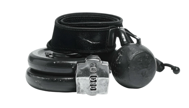 Exercise equipment ankle weights, belt, clamp, and metal discs