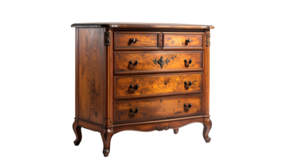Ornately carved, wooden chest with five drawers