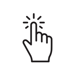 Simple black line drawing of a hand with a pointing finger and rays