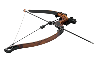 Modern recurve bow with wooden and black components