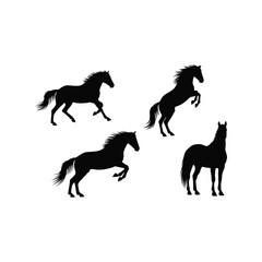 Dynamic horse silhouettes galloping running jumping majestic animal energy freedom vector © azad