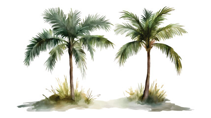 Obraz premium Watercolor Painting of Two Palm Trees on Sandy Ground with watercolor illutrastion transparent background