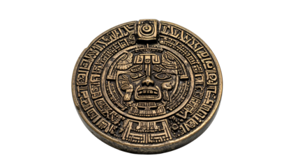 Ornate Aztec-style circular stone carving of a face