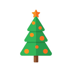 Stylized christmas tree decorated with orange ornaments and star topper festive holiday icon vector