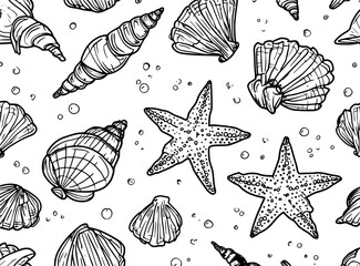 Sea pattern with shells and starfish